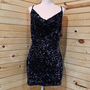 Glamorous Black and Purple Sequin Mini Dress Size Large